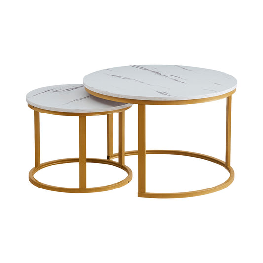 Everfurn Nile Nesting Coffee Table - White & Gold (2 Pc)