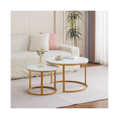 Everfurn Nile Nesting Coffee Table - White & Gold (2 Pc)