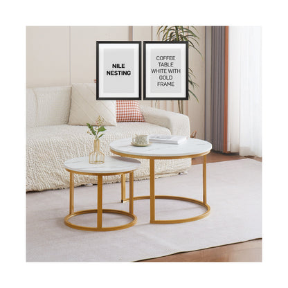 Everfurn Nile Nesting Coffee Table - White & Gold (2 Pc)