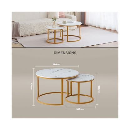 Everfurn Nile Nesting Coffee Table - White & Gold (2 Pc)
