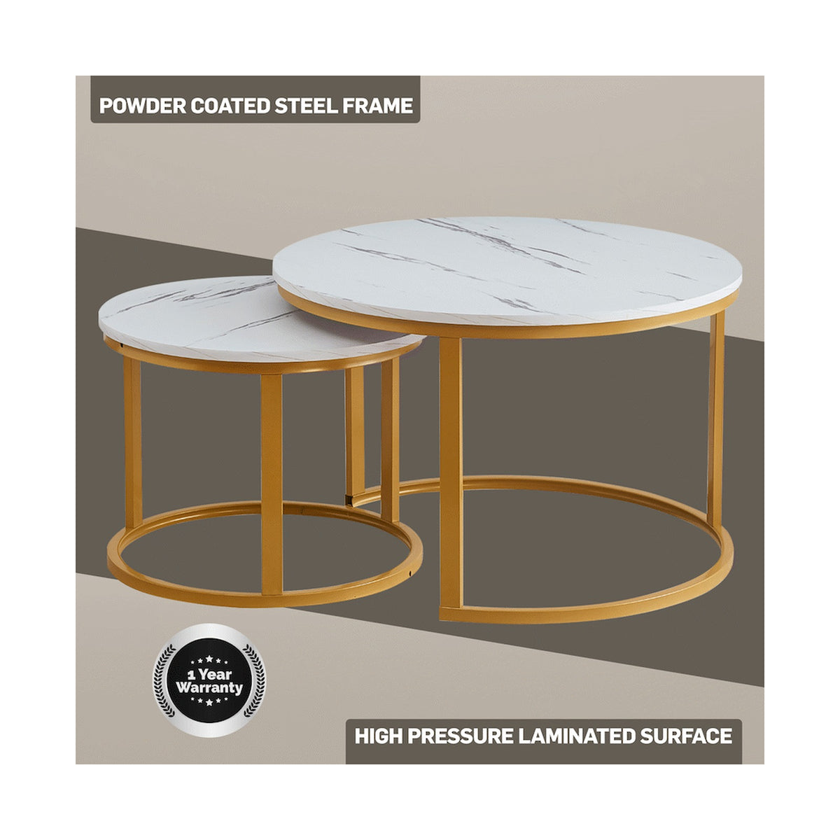 Everfurn Nile Nesting Coffee Table - White & Gold (2 Pc)