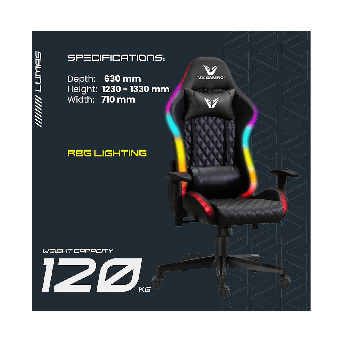 VX Gaming Lumas High-Back Gaming Chair with RGB Lights