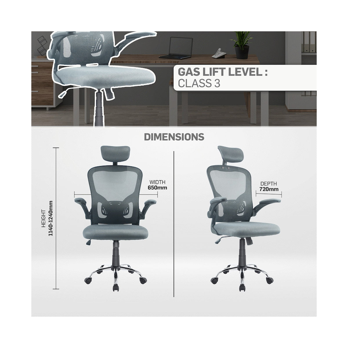 Everfurn Stagio Ergo Office Chair - High Back - Grey