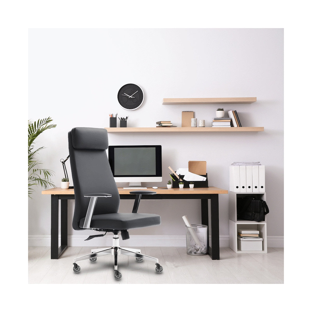 Everfurn Ruby High Back Office Chair, Chrome Metal Base