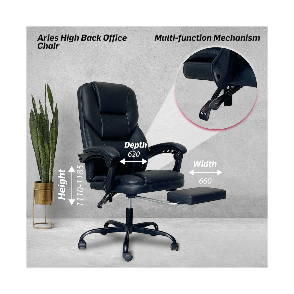 Everfurn Aries High Back Office Chair - Recline - Iron Base