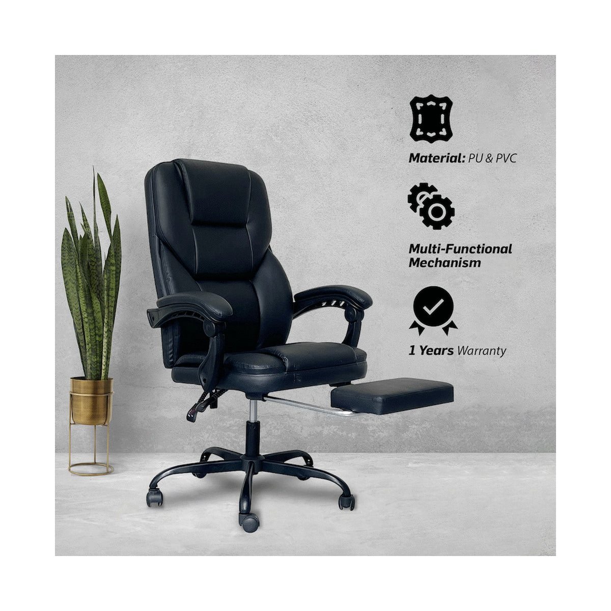 Everfurn Aries High Back Office Chair - Recline - Iron Base