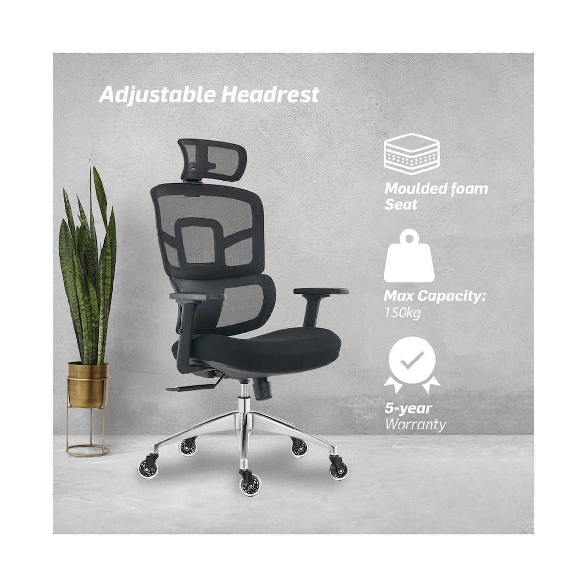 Everfurn Premium Graphite Ergo High Back Chair - Black