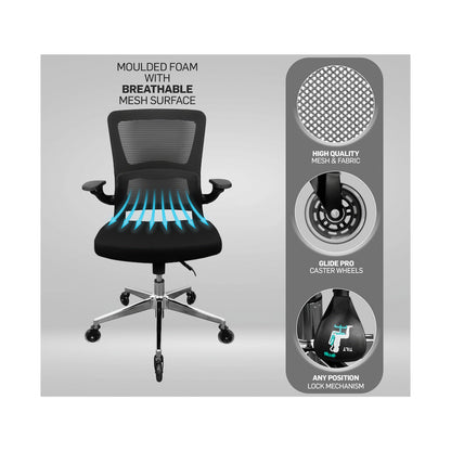Everfurn Premium Dakota Mid Back Office Chair, Chromed Steel - Black