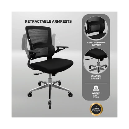 Everfurn Premium Dakota Mid Back Office Chair, Chromed Steel - Black