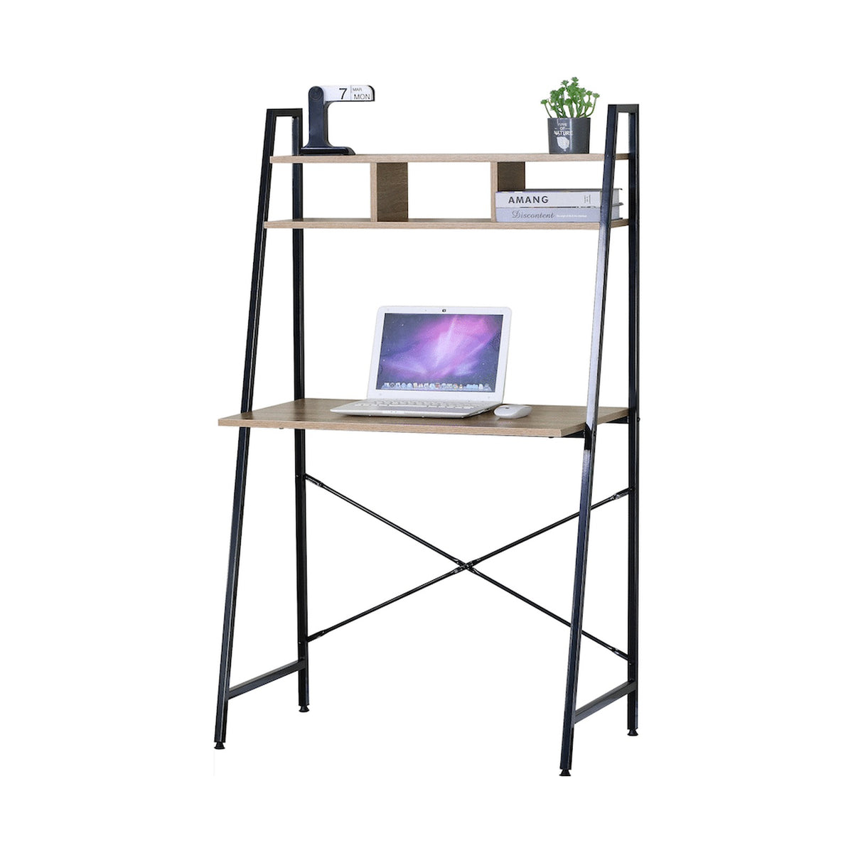 Everfurn Vesa Office Desk - Oak & Black