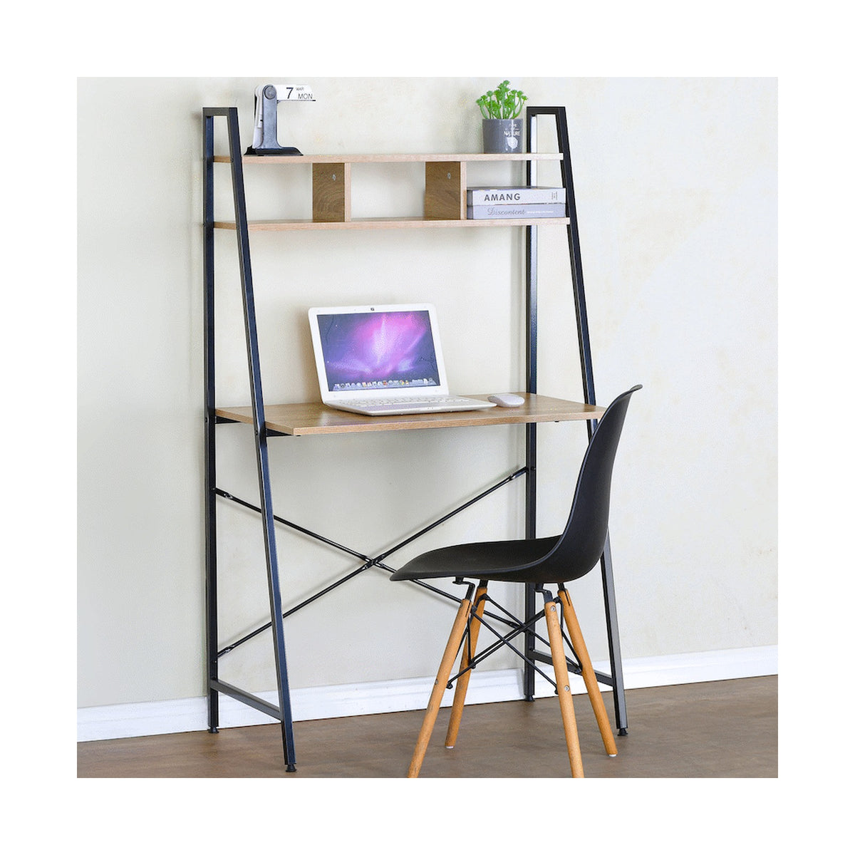 Everfurn Vesa Office Desk - Oak & Black