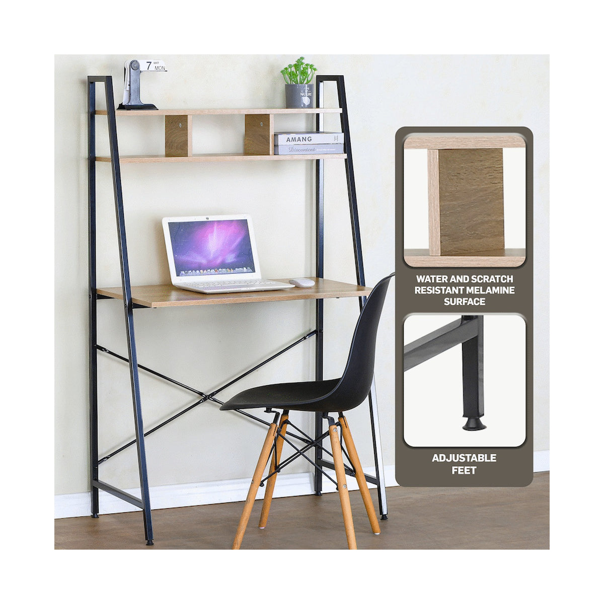 Everfurn Vesa Office Desk - Oak & Black