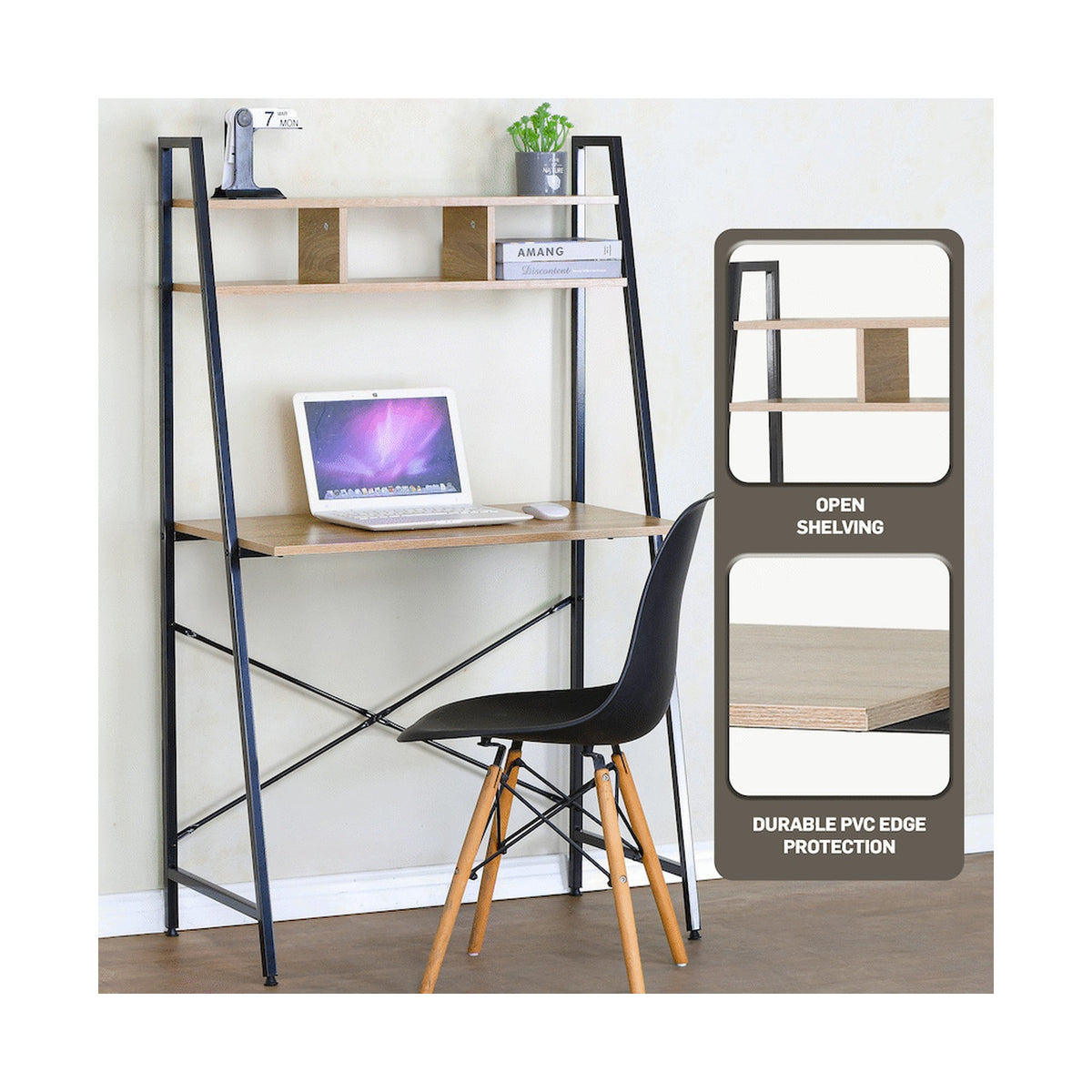 Everfurn Vesa Office Desk - Oak & Black