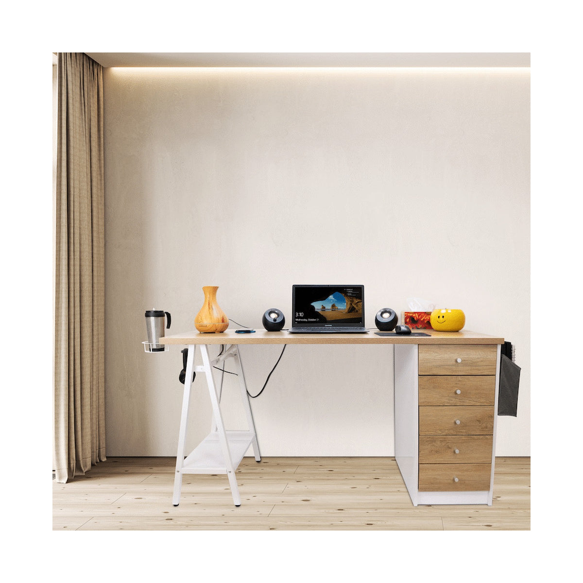 Everfurn Premium Milan Smart Office Desk, 2 x 3.1 USB Port