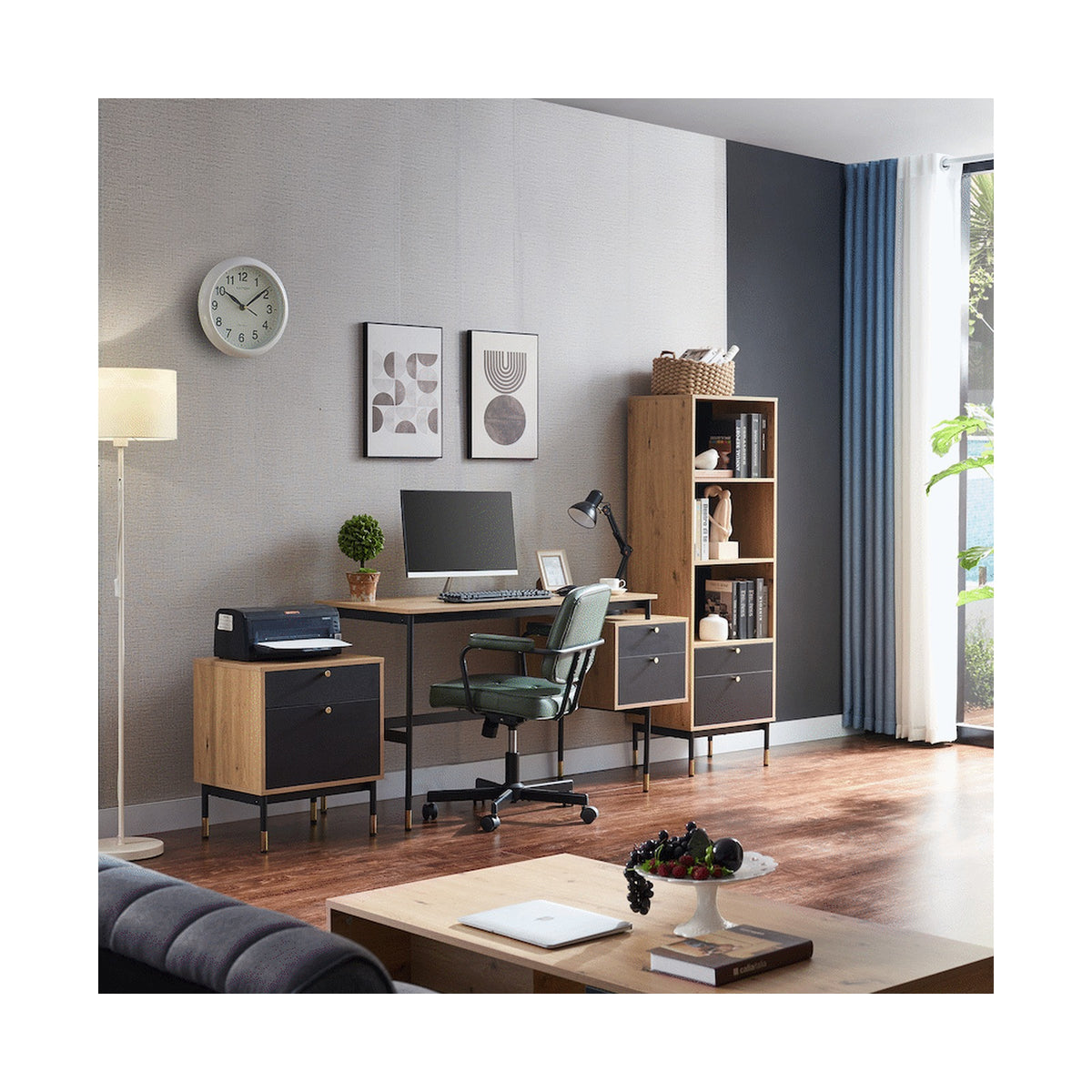 Everfurn Summit Desk with Two Drawers - Black