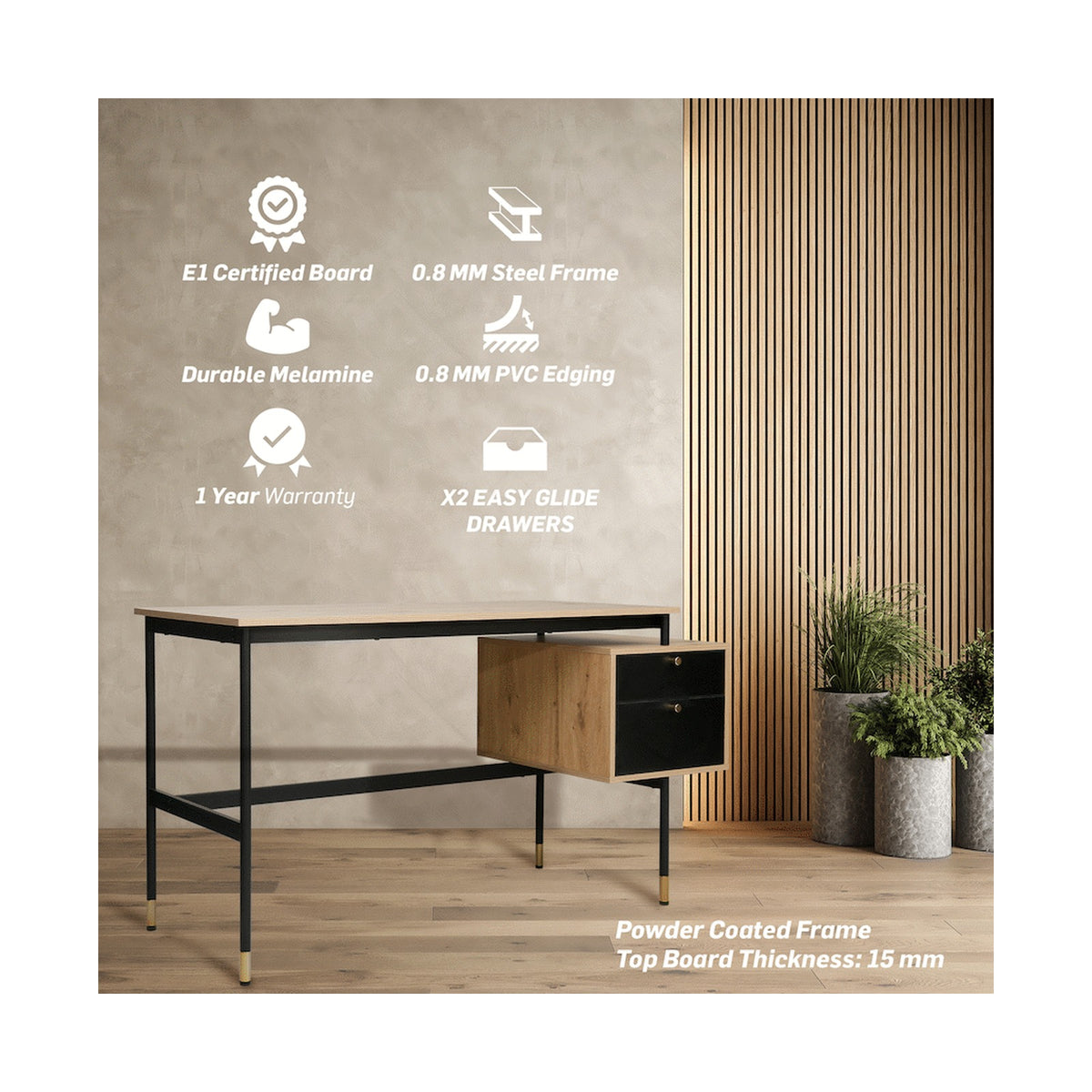 Everfurn Summit Desk with Two Drawers - Black