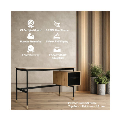 Everfurn Summit Desk with Two Drawers - Black