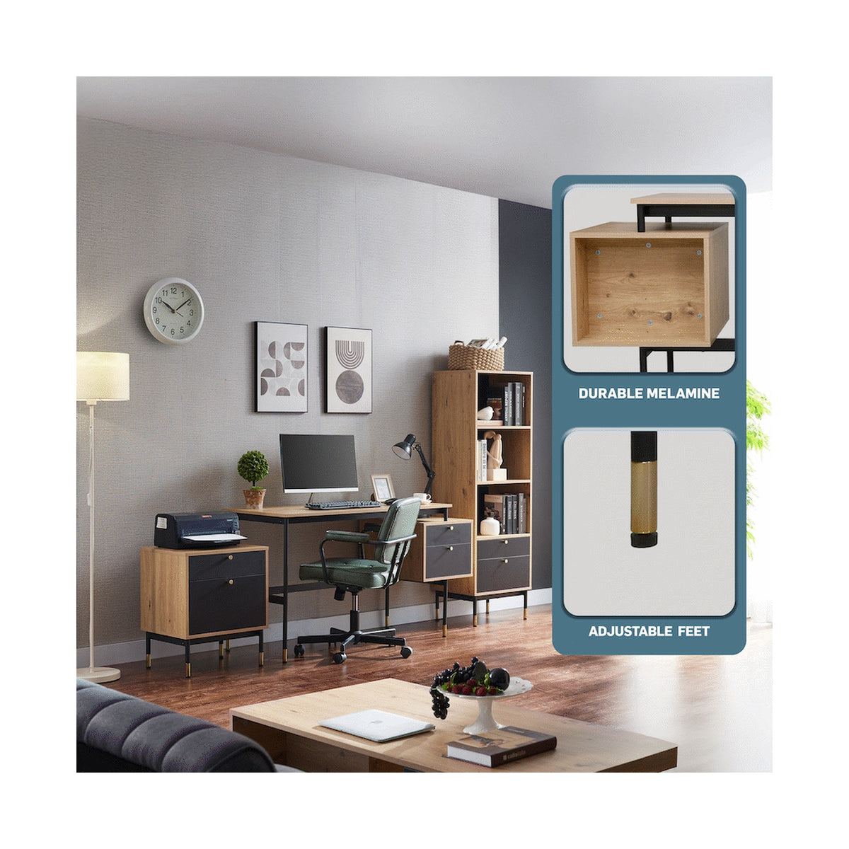 Everfurn Summit Desk with Two Drawers - Black