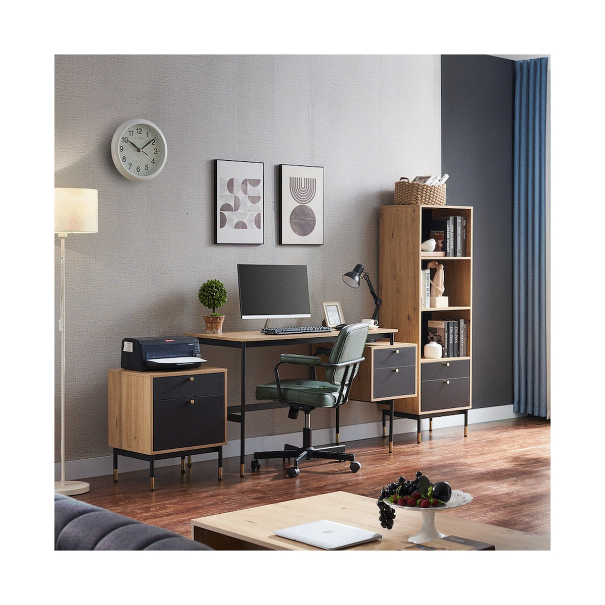 Everfurn Summit Desk with Two Drawers - Black