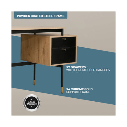 Everfurn Summit Desk with Two Drawers - Black