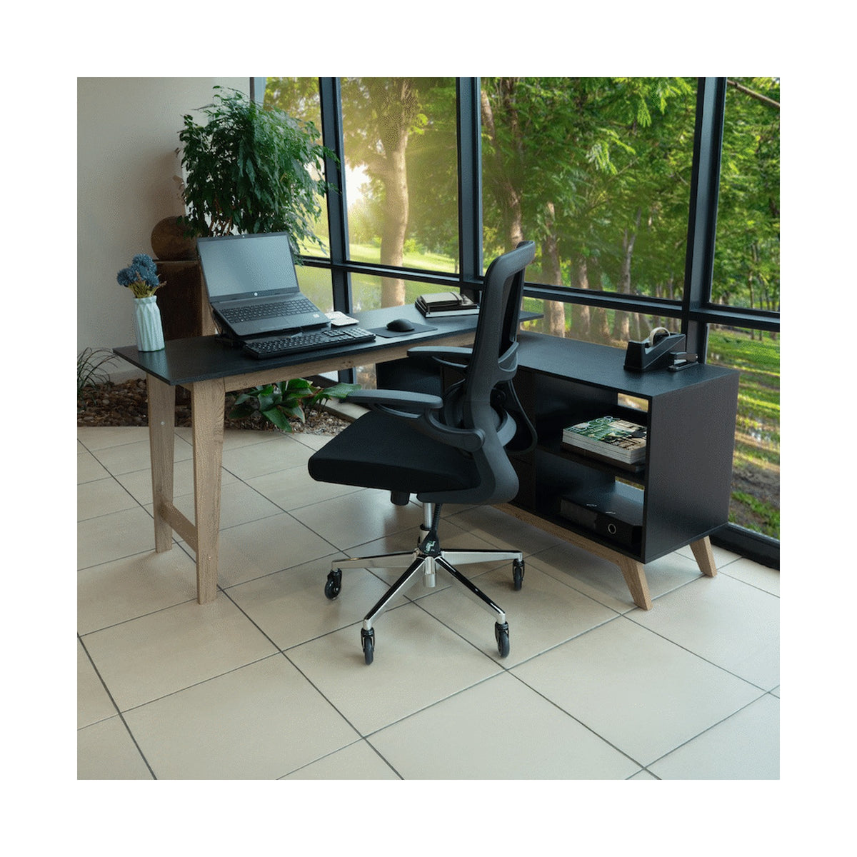 Everfurn Premium Lunar Office Desk - Black - L-Shaped - with Storage (Box 1 of 2)