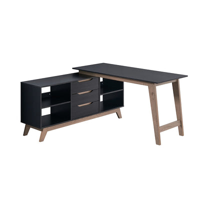 Everfurn Premium Lunar Office Desk - Black - L-Shaped - with Storage (Box 1 of 2)