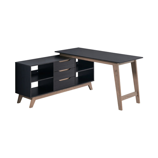 Everfurn Premium Lunar Office Desk - Black, L-Shaped, with Storage (Box 2 of 2)
