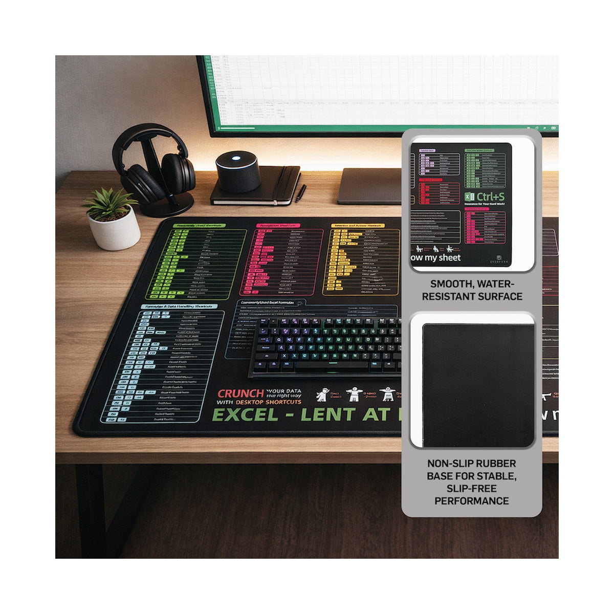 Everfurn Excel Hot Keys Large Desk Mat