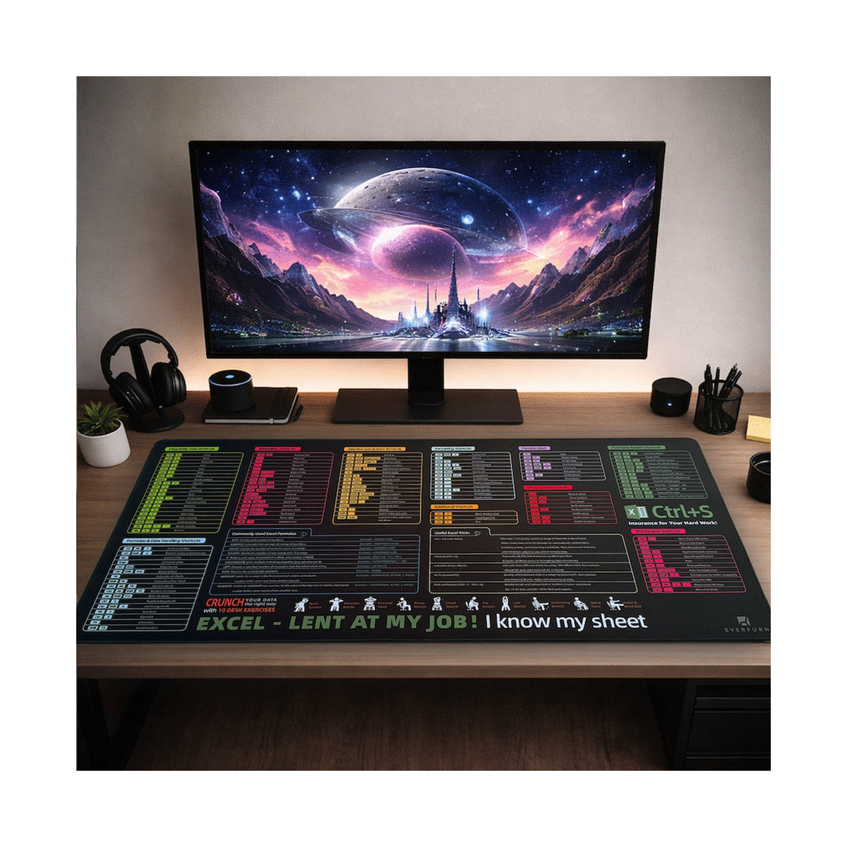 Everfurn Excel Hot Keys Large Desk Mat