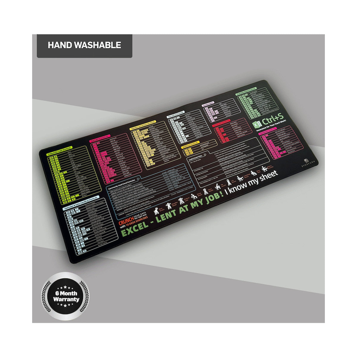 Everfurn Excel Hot Keys Large Desk Mat
