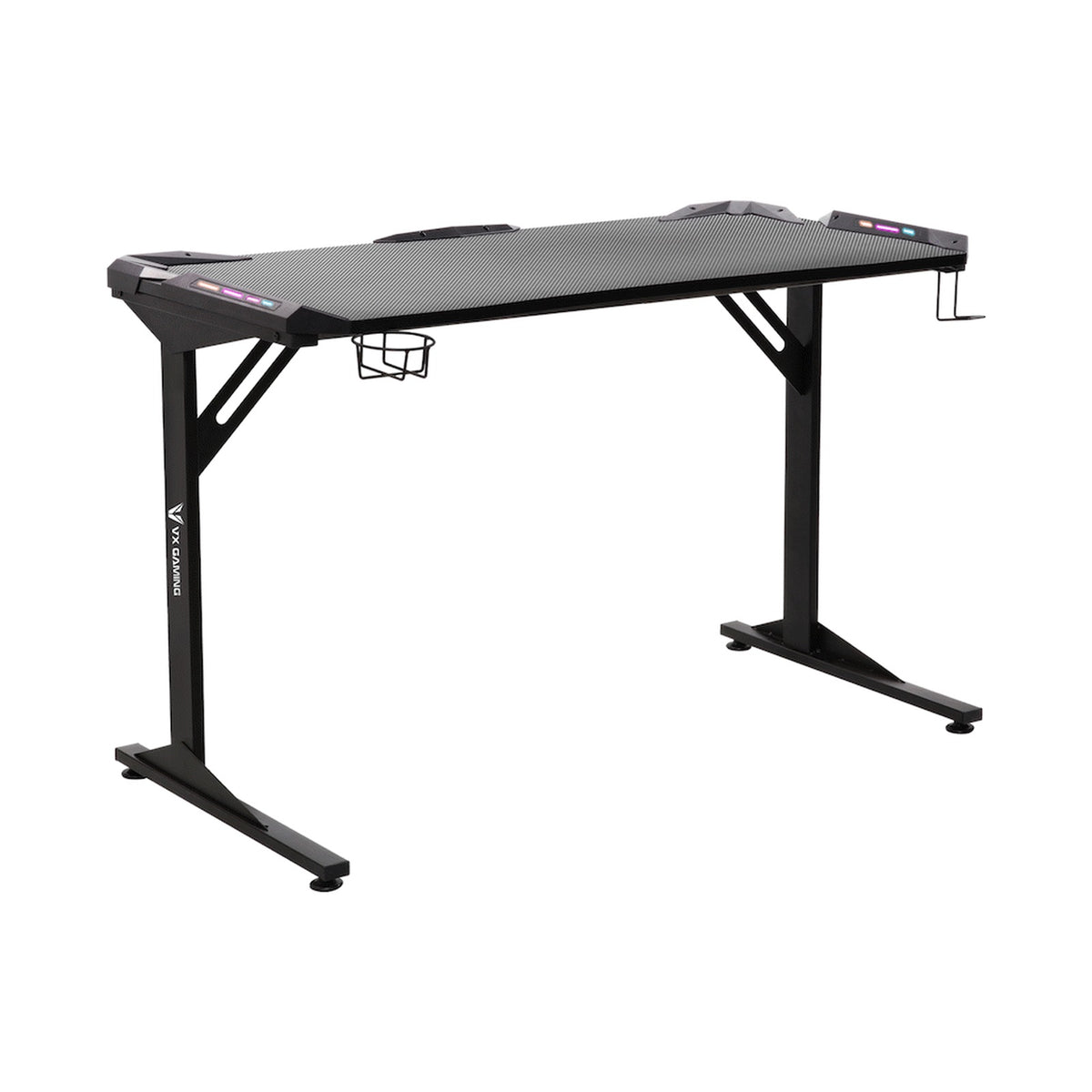 Fortress Gaming Desk with RGB Lights, Cup Holder