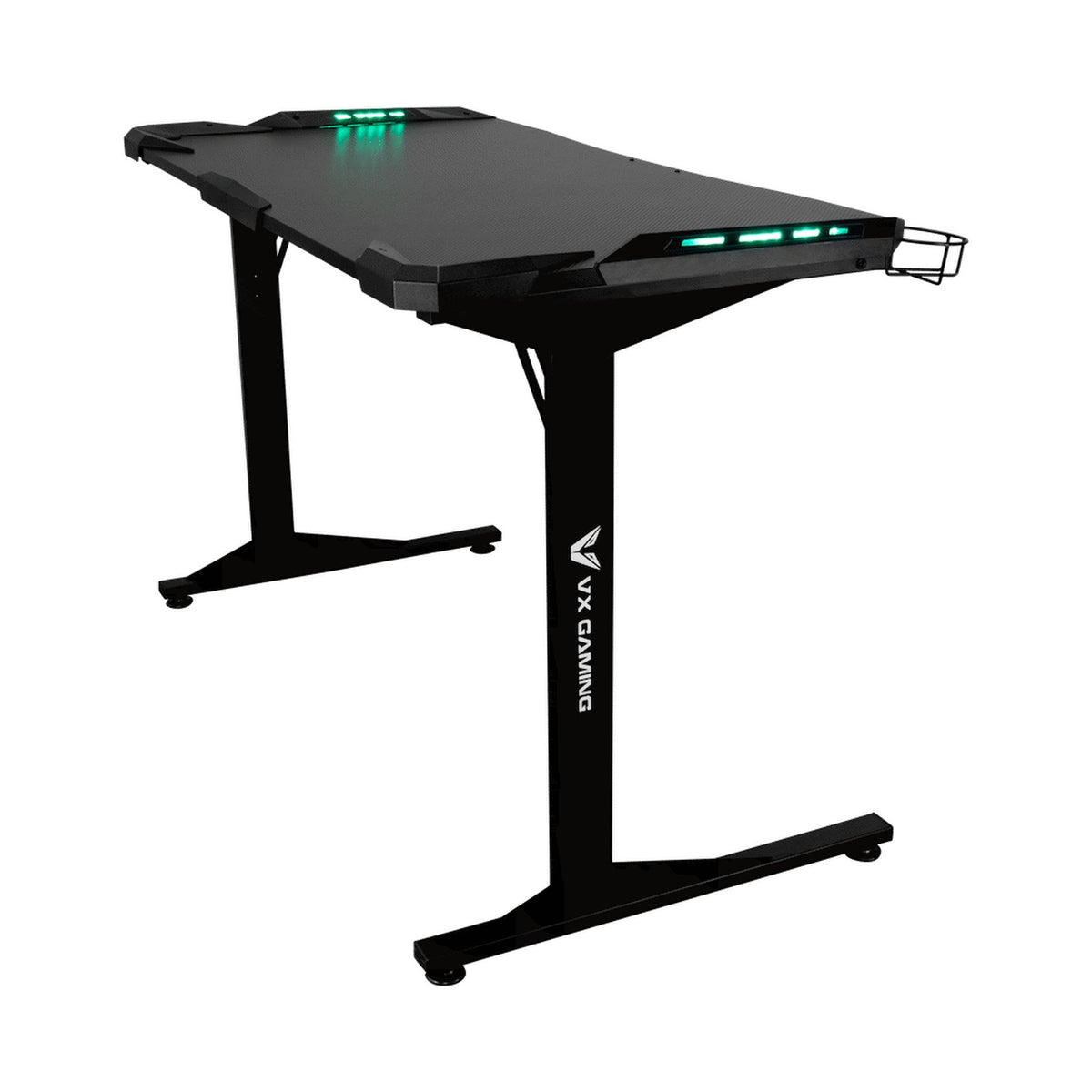 Fortress Gaming Desk with RGB Lights, Cup Holder