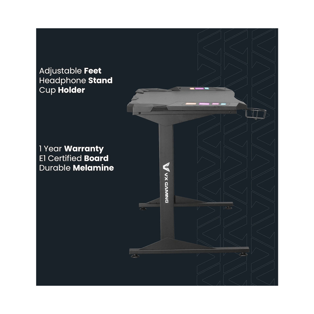 Fortress Gaming Desk with RGB Lights, Cup Holder