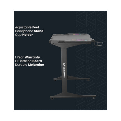 Fortress Gaming Desk with RGB Lights, Cup Holder