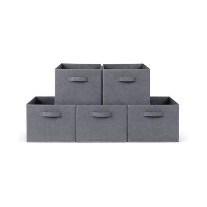Everfurn Storeman Grey, Collapsible Fabric Organiser Storage Basket - 5 Pack