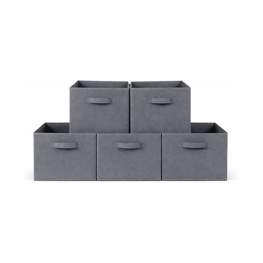 Everfurn Storeman Grey, Collapsible Fabric Organiser Storage Basket - 5 Pack
