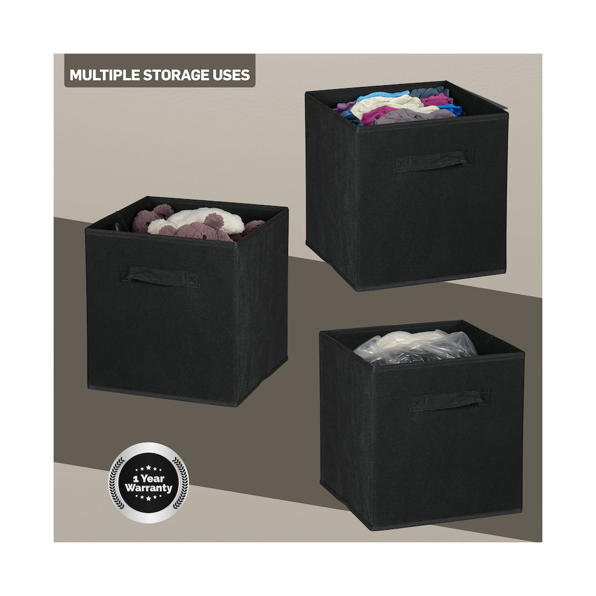 Everfurn Storeman Black, Collapsible Fabric Organiser Storage Basket - Single