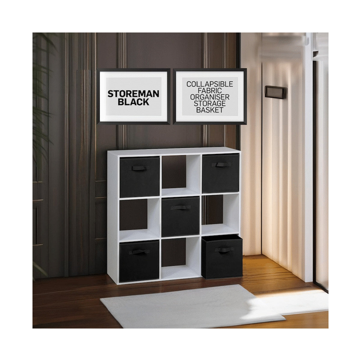 Everfurn Storeman Black, Collapsible Fabric Organiser Storage Basket - Single