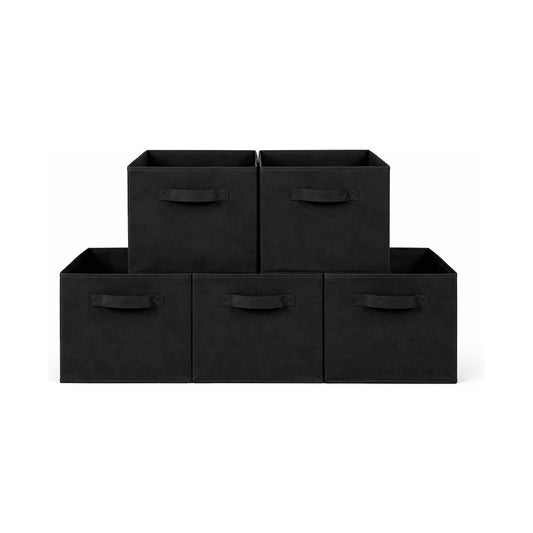 Everfurn Storeman Black, Collapsible Fabric Organiser Storage Basket - 5 Pack