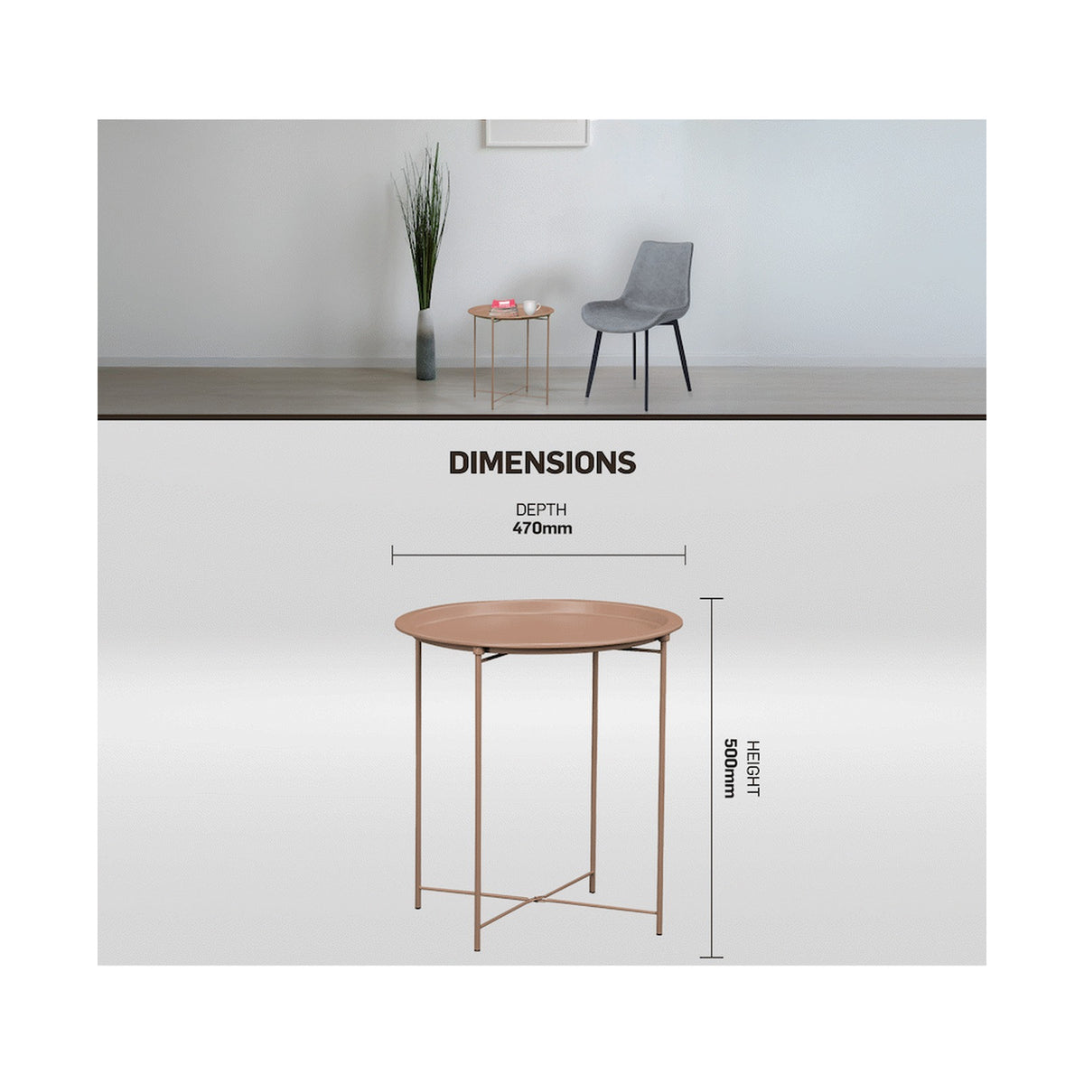 Everfurn Nala Side Table Beige, Painted MDF, Steel Frame