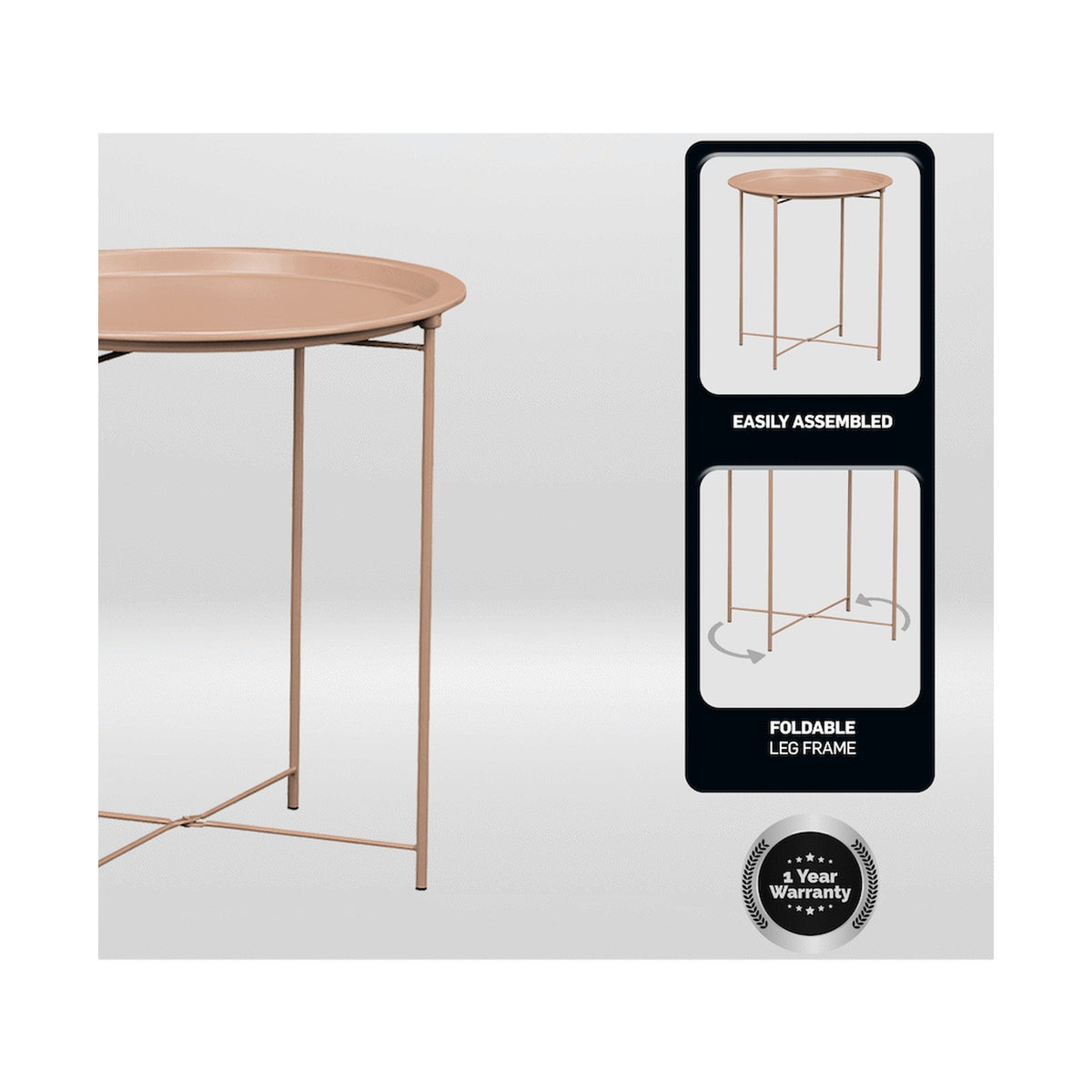 Everfurn Nala Side Table Beige, Painted MDF, Steel Frame
