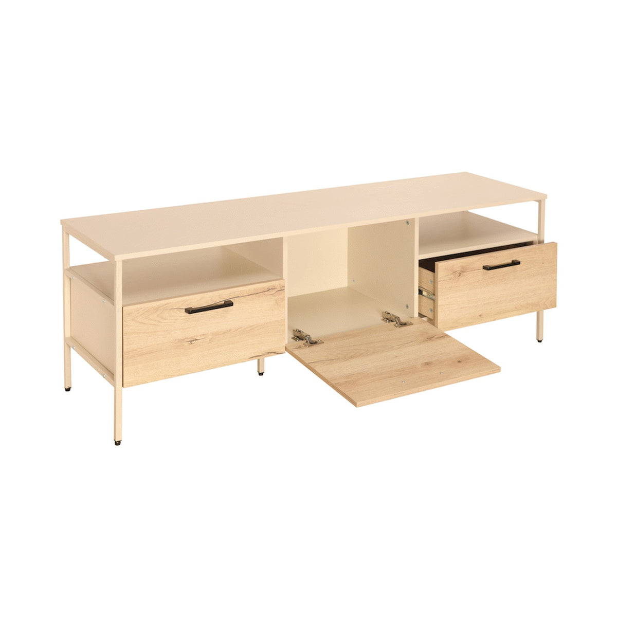 Everfurn Ellen TV Stand - Melamine - Powder-Coated Steel Frame - 2 Drawers - Storage Cabinet