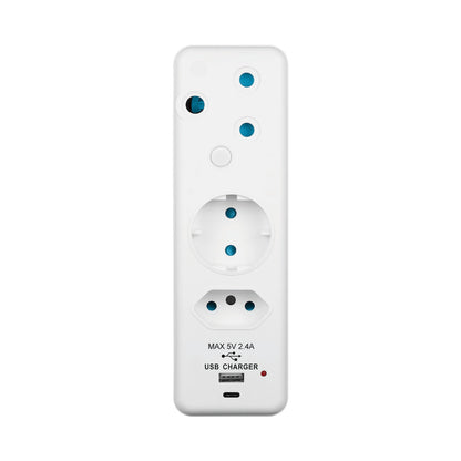 Ellies 3-Way Schuko Adaptor with Type-C + USB - White