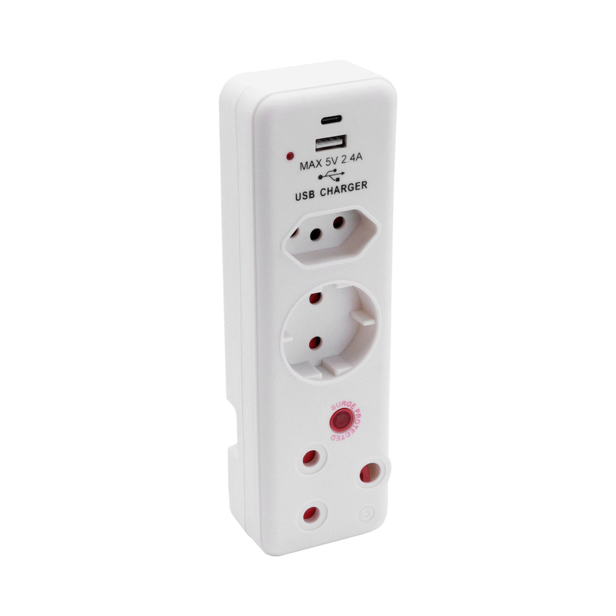 Ellies 3 Way Surge adaptor Schuko,with type C + USB - WT