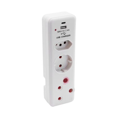 Ellies 3 Way Surge adaptor Schuko,with type C + USB - WT