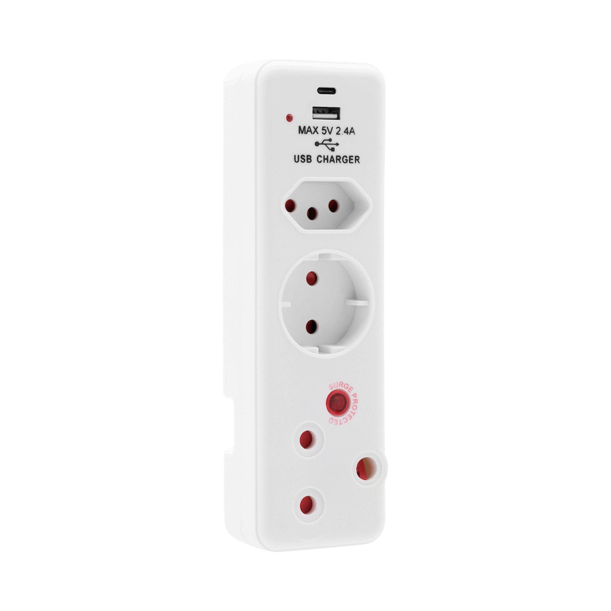 Ellies 3 Way Surge adaptor Schuko,with type C + USB - WT