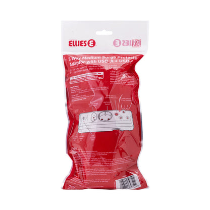 Ellies 3 Way Surge adaptor Schuko,with type C + USB - WT