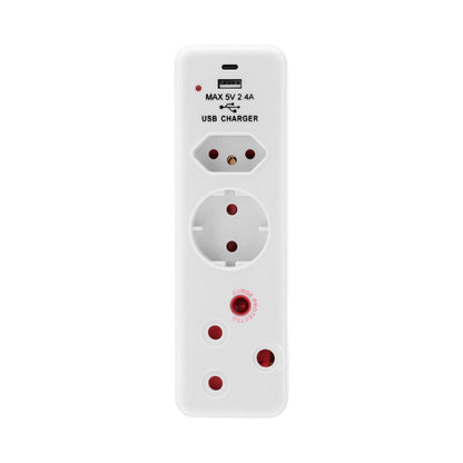 Ellies 3 Way Surge adaptor Schuko,with type C + USB - WT