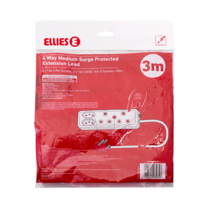 Ellies 4 Way Surge Extension Lead -3M - WT