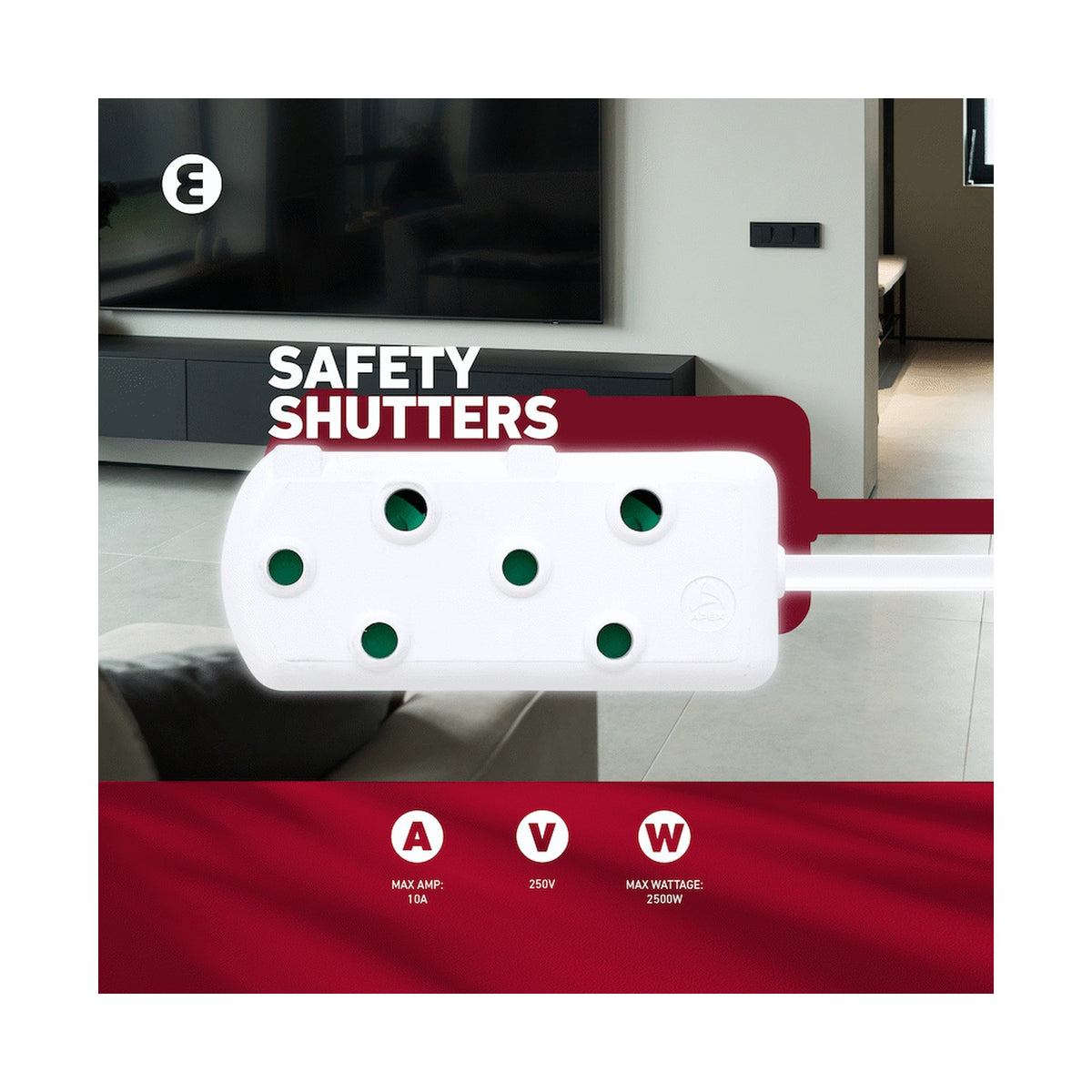 Ellies Side by Side Light Duty Extension Lead - 3m
